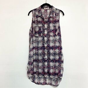 WISHFUL PARK Women Sleeveless Button Down Shirt Semi Sheer Multi Color Medium